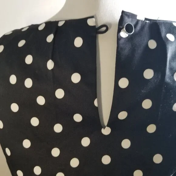 White House Black Market brand polka dot top in black with pink belt, size 2 - Picture 7 of 11